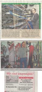 verschiedene Zeitungsartikel über Ski Bike Marr und die Neueröffnung in Neuhaus am Rennweg